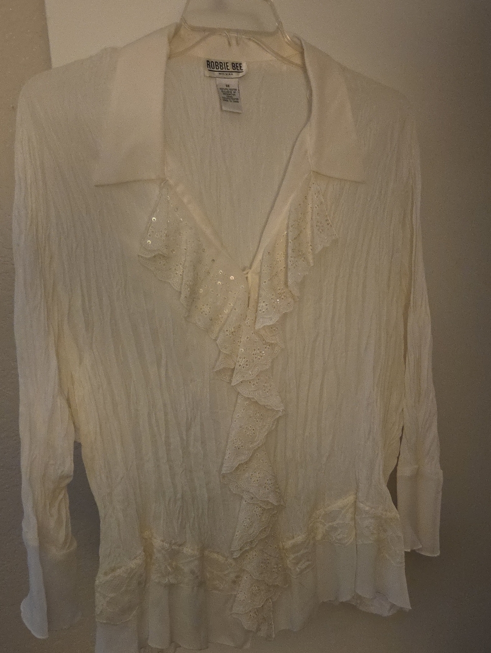 Robbie Bee Ivory Ruffle-Front Women's Blouse